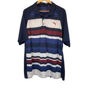 Mens Navy/White/Red Striped Polo Shirt